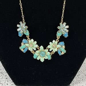 Kate Spade Statement Necklace Floral Flower Rhinestone Enamel Howlite Gold Tone